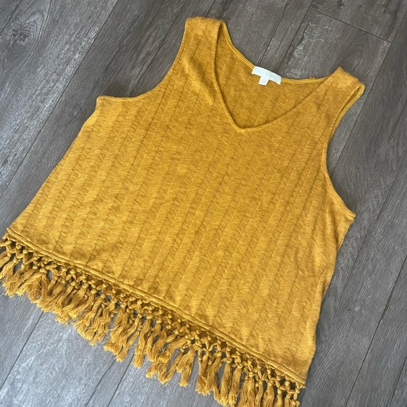 Anthropologie Mustard Yellow Fringe Tank Top - Picture 2 of 5